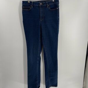 Lands End Tall Dark Wash Straight Leg Five Pocket Zip Button Jeans Denim Pants